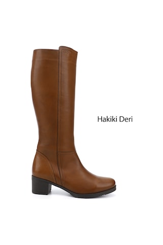 Gönderi(R) Gönderi R Kadın Taba Antik Fermuarlı Kalın Topuklu Hakiki Deri Çizme Gkzc13444567 Taba