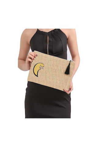 Yaratıcı Tasarım Hasır Kadın Portföy & Clutch Çanta Kedi