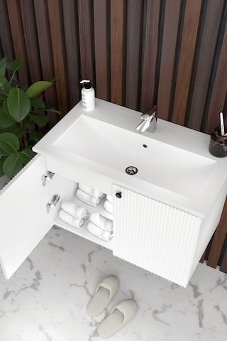 Teta Home Torino 80 Cm Mdf Gövde Membran Kapak Banyo Dolabı Seti + Boy Dolabı Beyaz