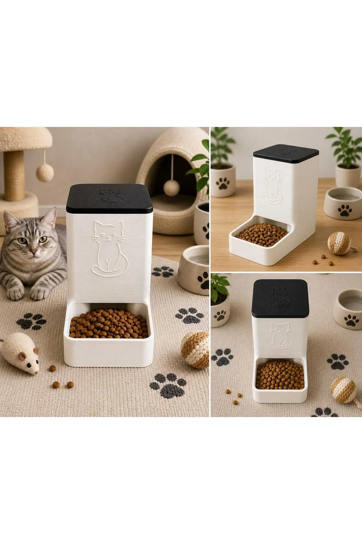 Akıllı Kedi Mama Kabı Otomatik Besleyici, Modern Tasarım, Kaymaz Taban, Hijyenik Mama Dispenser