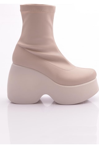 Dgn Bt30 Kadin Kalin Taban Platform Topuklu Bot Bej