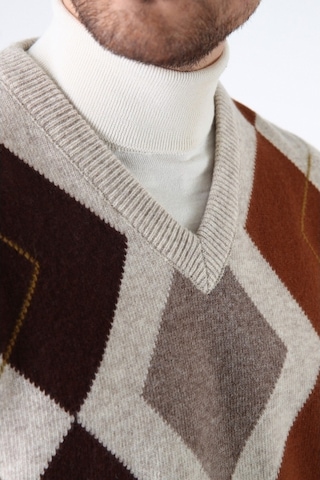 Ferraro A.Bej Baklava Desenli V Yaka %100 Kuzu Yünü Erkek Süveter