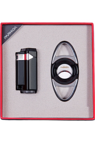 Parmida Çakmak Kesici Siyah-gümüş İkili Puro Seti