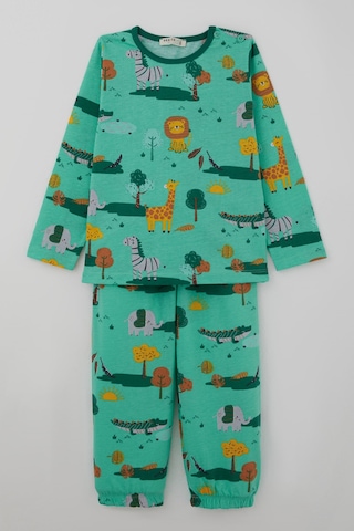 Breeze Erkek Bebek Pijama Takımı Safari Temalı Sevimli Hayvancıklar Desenli 9 Ay-3 Yaş, Yeşil