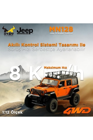 Mn Model Mn128 1/12 Jeep Wrangler Rubicon 4wd Rc Model Crawler Offroad Truck Uzaktan Kumandalı Araba Rtr Turuncu+dahili Işık Seti Mn-128