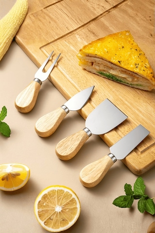 Bambu Saplı 4 Lü Çelik Peynir Sunum Servis Bıçak Seti Mıt1297 Ahşap