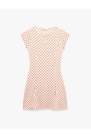 Koton Rahat Kalıp Pencere Detaylı Kısa Kollu Mini Puantiyeli Elbise Pembe Desenli 6sal80190ık