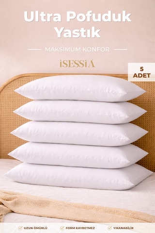 Puffy Yastık 5 Li Set Yumuşak, Dolgun, Silikon Elyaf Dolgulu 50 X 70 Cm. Beyaz