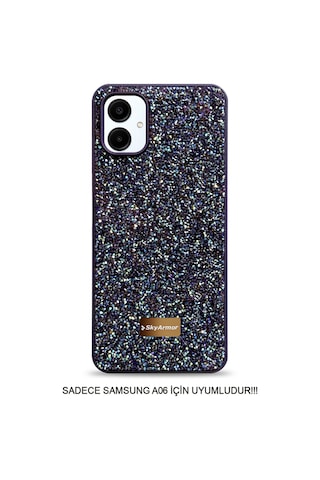 Samsung A06 Uyumlu Kadife İç Yüzey Tasarımlı Taşlı Işıltılı Parlak Pırlanta Kılıf Dia Plus Mor