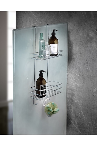 Dayanıklı Paslanmaz 2 Katlı Askılı Duş Rafı Sabunluk Şampuanlık Duşakabin Askısı Krom