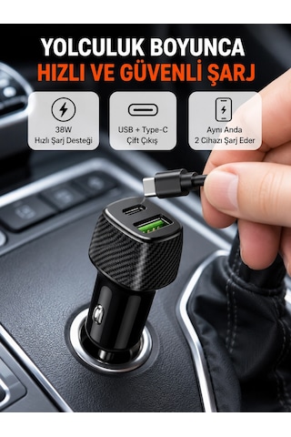 Kompakt Tasarımlı Type-c + Usb Girişli Araç Şarj Başlığı 75259166