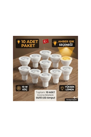 10w Gu10 Spot Ampul Gu10 Amber Renk 10 Adet
