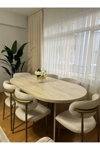 Lux Masa Takımı Ahşap Masa Takımı 6 Kişilik Masa Sandalye Takımı Krem