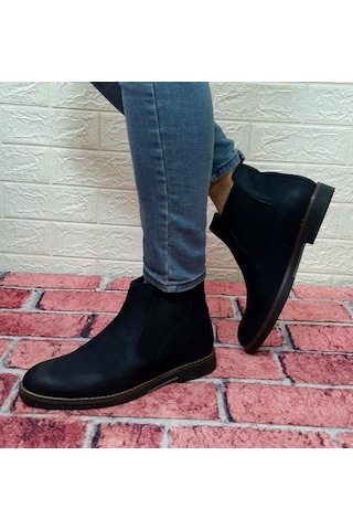 Voyager 3502 Lacivert Hakiki Deri Bilekte Lastikli Erkek Bot