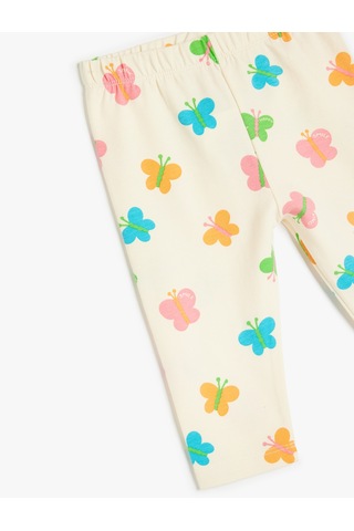Koton Kelebek Desenli Beli Lastikli Pamuklu Kapri Tayt Bej Desenli 5smg40008ak Ekru Desenli Ekru