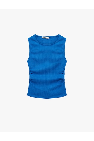 Koton Bürümcük Kumaş Dokulu Slim Fit Kolsuz Bisiklet Yaka Atlet Mavi 6sak70027uk