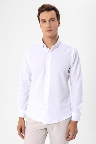 Süvari Beyaz Slim Fit Düz Düğmeli Yaka Gömlek Beyaz