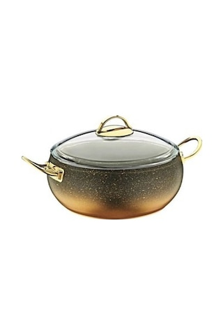 Oms Granit Küre Derin Tencere 24 x 10.5 CM Cam Kapak