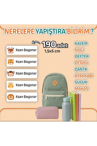 Okul Etiketi Isme Özel Kalem Defter Etiketi Animal -2 -190 Adet Çok Renkli
