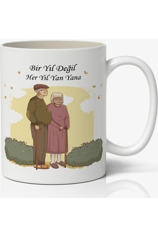 Bir Yıl Değil Her Yıl Yan Yana Sevgiliye Özel Sevgililer Günü Baskılı Kupa Bardak Kahve Kupa Bardak