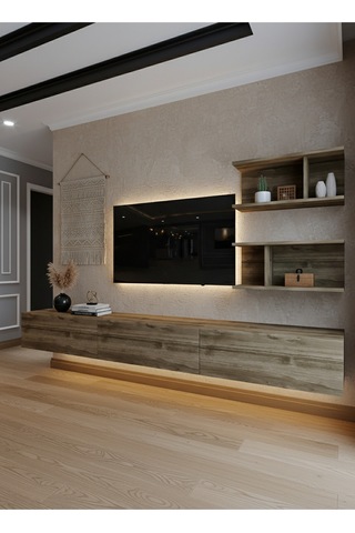 Resital Ledli Duvara Monte Tv Sehpası - Ceviz - W6012-2 Ceviz
