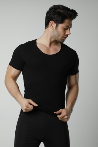 Hmd 714 3'lü Derin Bisiklet Yaka Kısa Kollu Likralı T-shirt - Sıyah Siyah