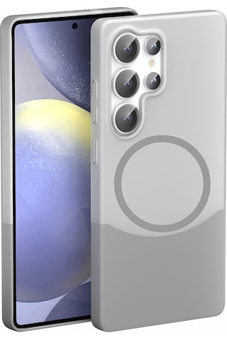 Mobilteam Galaxy Uyumlu S24 Ultra Kılıf M-safe Şarj Özellikli Mıknatıslı Duble Kapak - Gri Gri