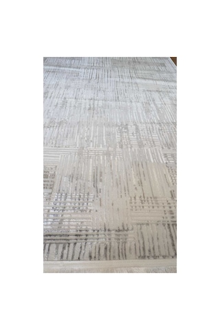 Badelya Home Krem Gri Saten İnce Sık Dokuma Parlak Yüzey Kaymaz Özel Kesim Salon Koridor Halısı Yolluk Ekru-gri