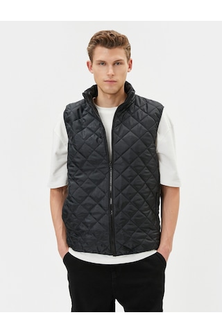 Koton Kapitone Yelek Slim Fit Fermuarlı Dik Yaka Cepli Siyah 4sam20007hw