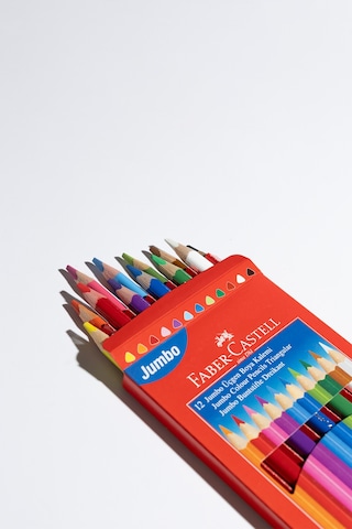 Faber-Castell Jumbo Boya Kalemi,12 Renk,Kalın Gövde ve Uç,Kırılmaya Dirençli Özel Yapıştırma Sistemi,Kolay Açılır