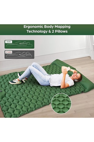 Gm-sr01 Çift Kişilik Uyku Matı 190x122cm Şişme Kamp Yatağı Ankastre Pompalı Yastıklı Yeşil