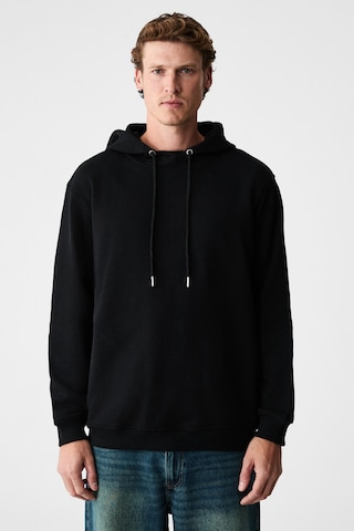 Grimelange Alessıo Erkek %100 Pamuk Kapüşonlu Kordon Detaylı Oversize Fit Siyah Sweatshirt siyah