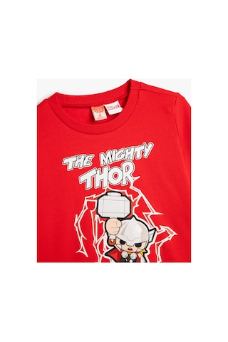 Koton Erkek Bebek Thor Sweatshirt Lisanslı Uzun Kollu Bisiklet Yaka Pamuklu Şardonlu Kırmızı