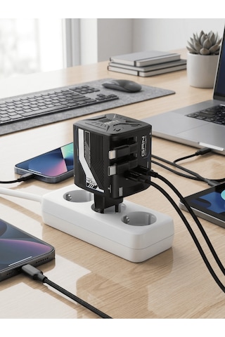 40w Gan Hızlı Şarj Adaptörü Dahili Lightning Ve Type-c Kablolu Şarj Başlığı 2xusb-c Pd40w Şarj Aleti