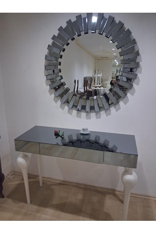 Dresuar St 90625 Güneş Model Parlak Füme Cam Ayna Kaplı Kayın Tombul Ayak Beyaz Beyaz