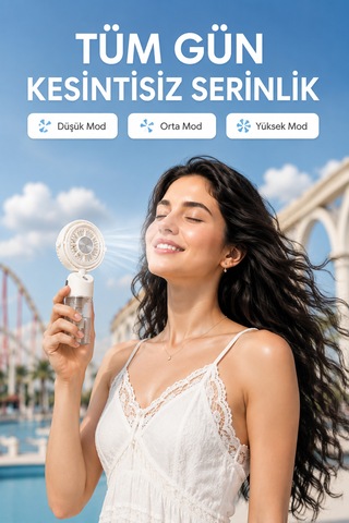 Taşınabilir Şarjlı Su Püskürtmeli 3 Kademeli Mini El Fanı Bej