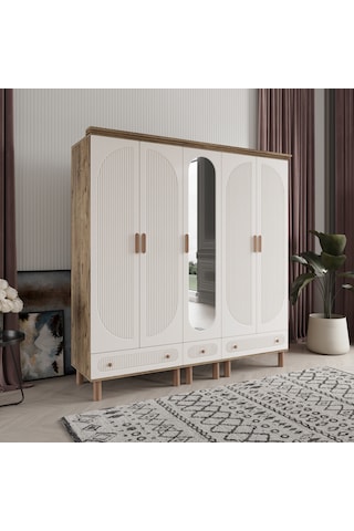 Beenal Furkan 5 Kapaklı Gardırop Dolap  200 CM Atlantik Çam - Aytaşı