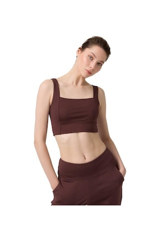 Cottonhill Kahverengi Kare Yaka Crop Top Büstiyer Kahverengi