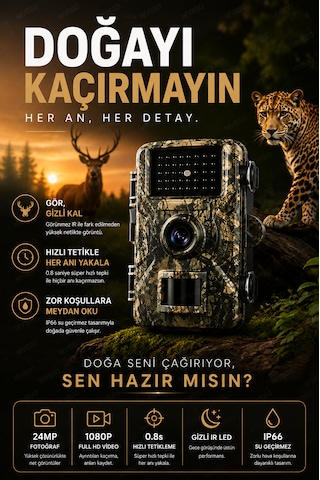Nvg 1080p Full Hd Yaban Hayatı Kamerası Ip66 Su Geçirmez Fotokapan 16mp Gece Görüşlü Hareket Sensörlü Av Kamera 2.0" Lcd 0.8 Sn Tetikleme 32gb Tf Kart Destekli Sarı