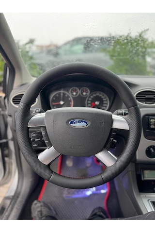 Ford Focus 2 Nikelanjlı  Kaplama Deri Direksiyon Kılıfı Siyah