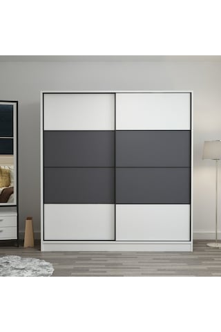 Minarmobilya Minar Kale 2 Kapaklı Sürgülü Dolap 180 Cm - Beyaz/Antrasit (541417041)
