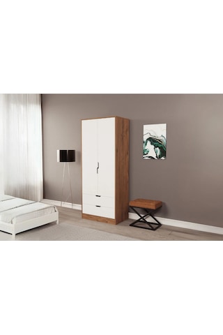Moderno Mini 2 Kapaklı 2 Çekmeceli Gardırop Kompakt Tasarım, Modern Görünüm Atlantikçam - Beyaz