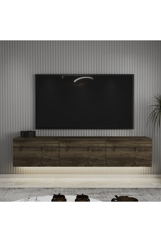 Neon Led Işıklı Duvara Monte,3 Kapaklı Tv Ünitesi,tv Sehpası Sandık Ceviz - İstanbul Ceviz İstanbul Ceviz