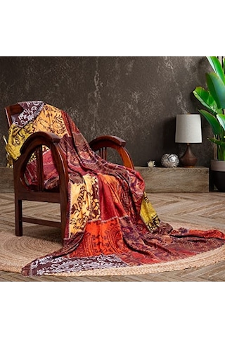 Softmicro Koltuk Örtüsü Çekyat Örtüsü Koltuk Şalı Etnik Desenli Patchwork Kaymaz Kiremit 180x220 Cm Genel