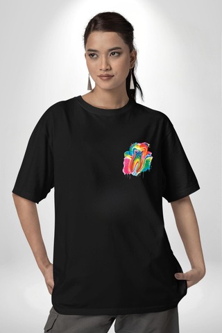 Diş Doktoru Diş Anatomisi Özel Tasarım Siyah Oversize Unisex Ön Sol Yan Minimal Baskılı Tişört Koyu Siyah