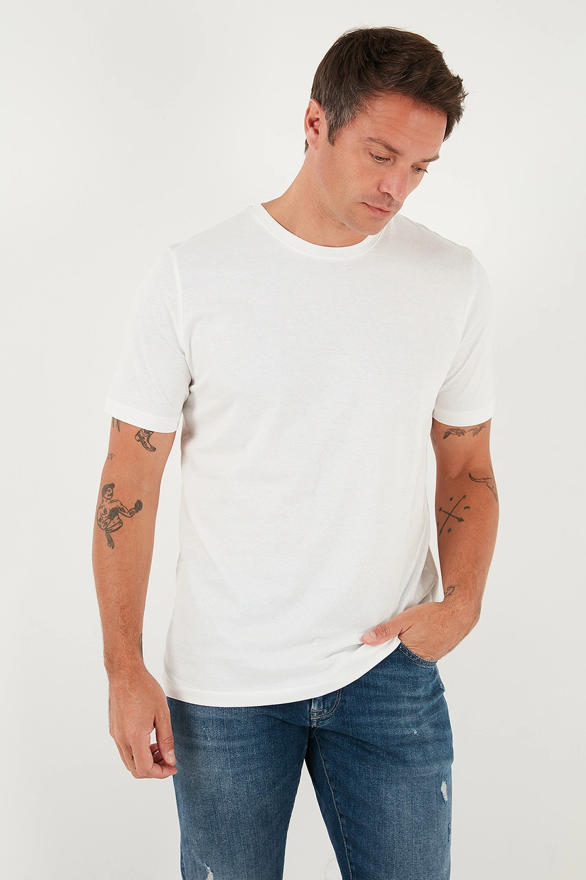 Buratti Yazı Detaylı Pamuklu Regular Fit Bisiklet Yaka Erkek T Shirt 59020203 Ekru