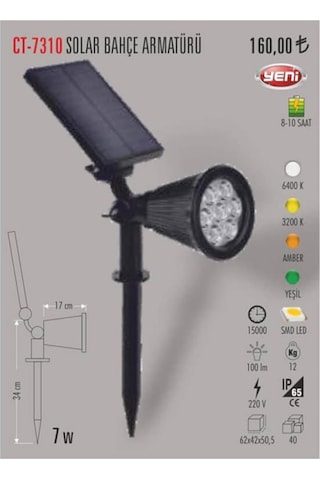 Cata Ct-7310 Solar Bahçe Armatürü 7w / Yeşil