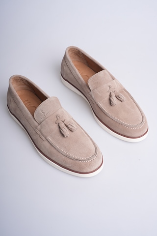 Fame Step Hakiki Deri Erkek Loafer Ayakkabı Süet Günlük Rahat Casual Mokasen Püsküllü Siena Bej