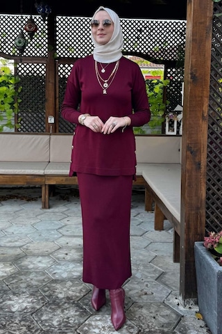 Rabia Şamlı Sezen Triko Takım Bordo Çok Renkli