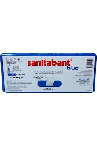 Sanitabant Metalli Pedli Steril Yara Bandı 100 Adet Mavi